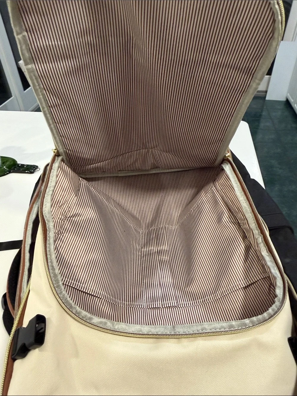 Black and Tan Quilted Travel Backpack Carry On